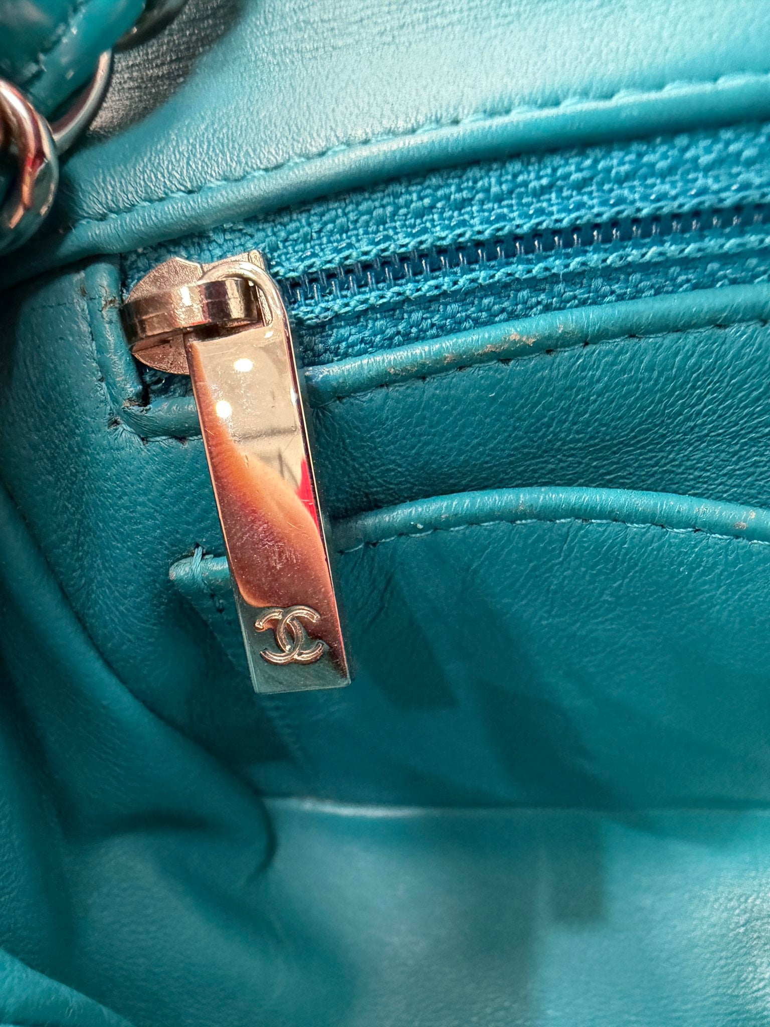 Chanel Teal Quilted Patent Leather Mini Flap Bag