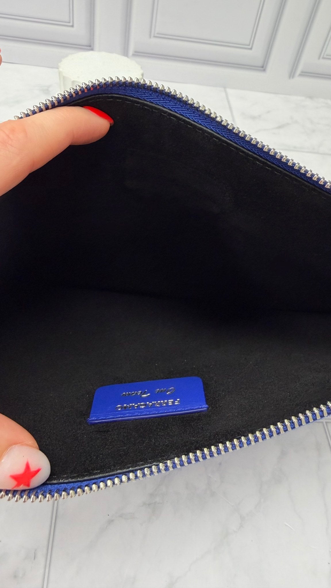 Salvatore Ferragamo Blue Embossed Leather Wristlet