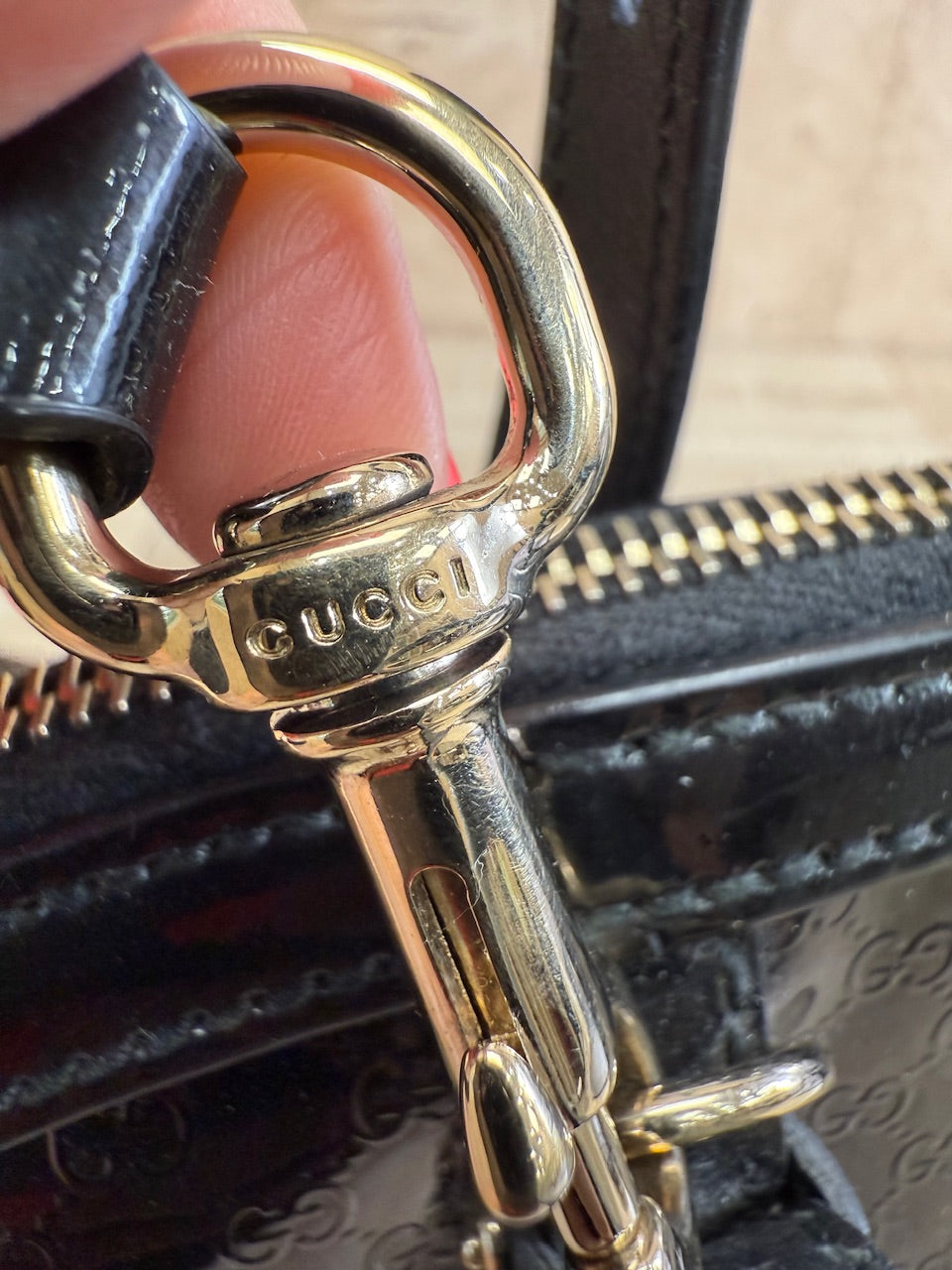 Gucci Black Patent Leather MicroGuccisima Medium Dome 2Way Bag