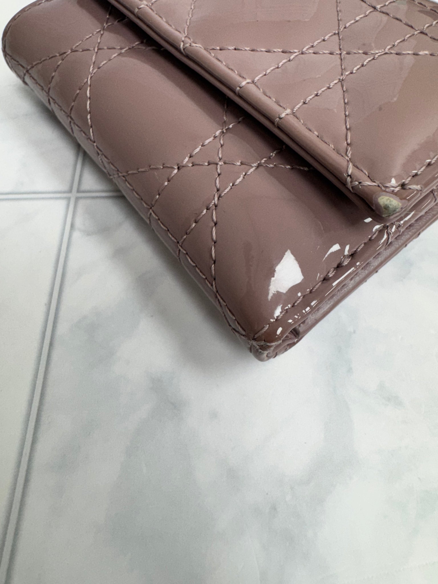 Christian Dior Pink Patent Leather Lotus Wallet