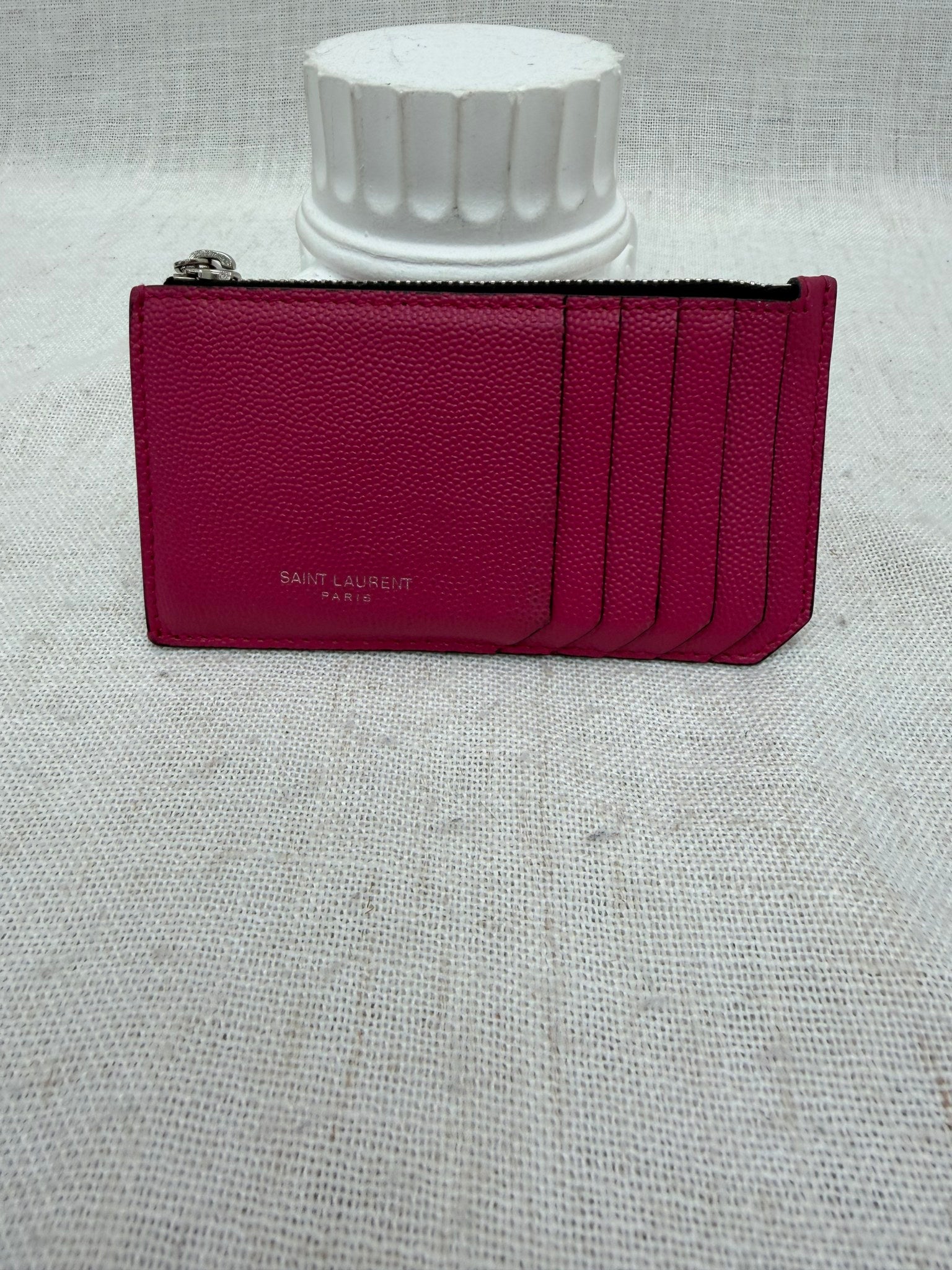 Saint Laurent YSL Pink Pebbled Leather Card Case