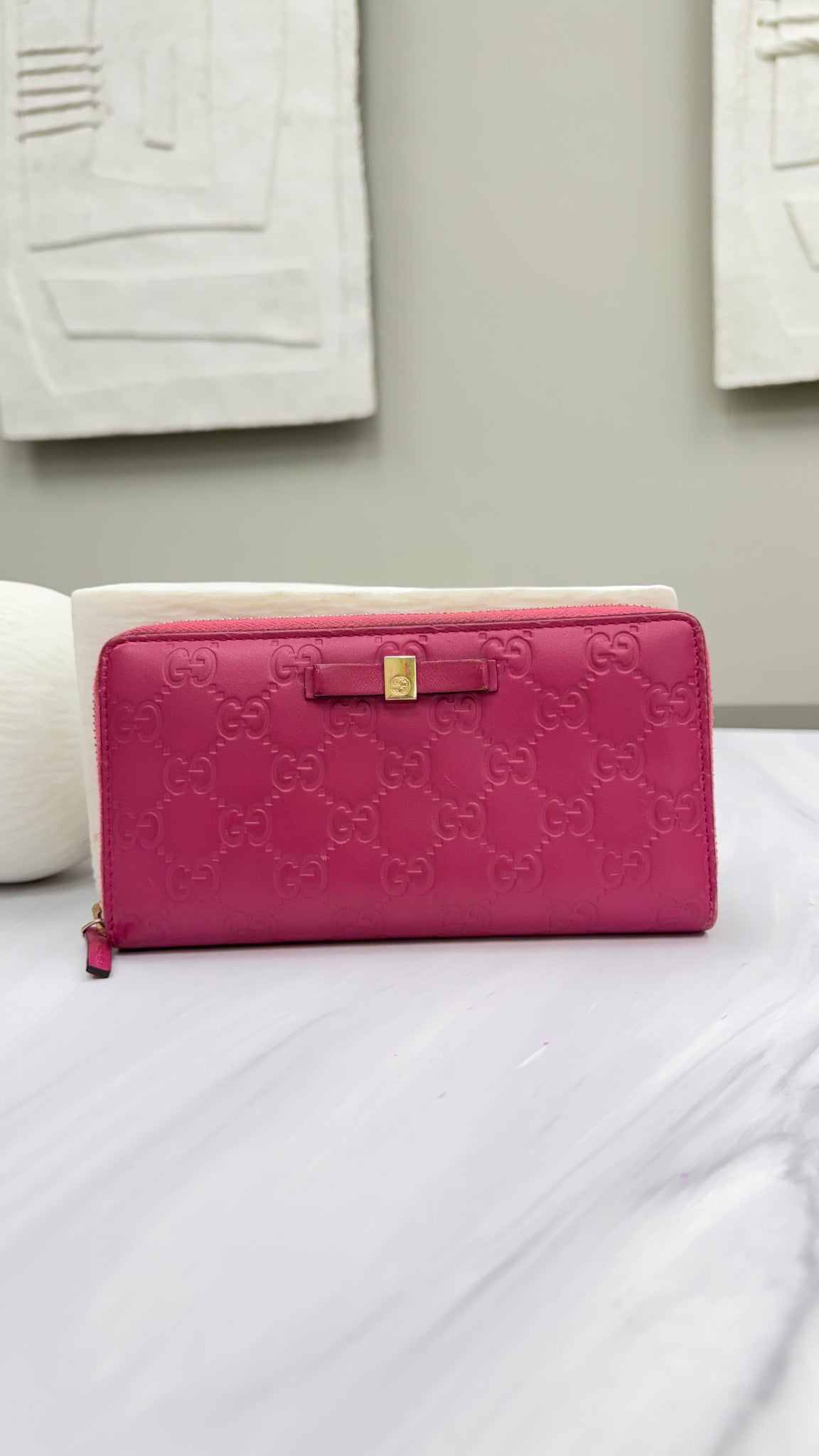 Gucci Magenta Guccissima Leather Zippy Bow Wallet