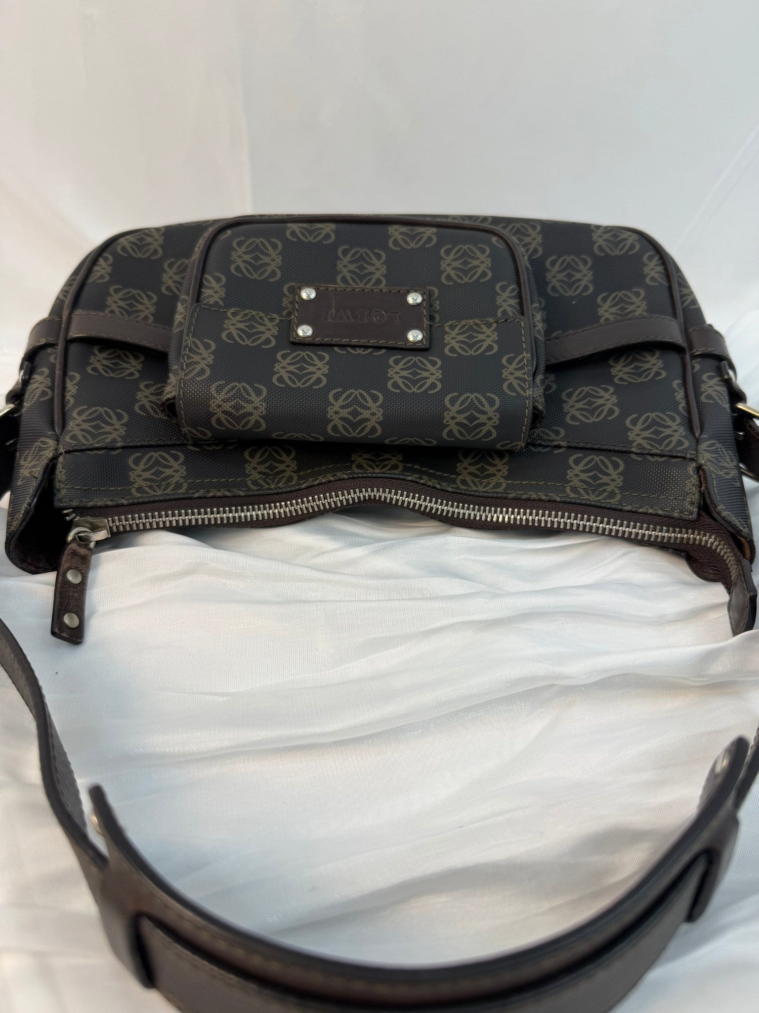 Loewe Brown Coated Canvas Anagram Shoulder Bag