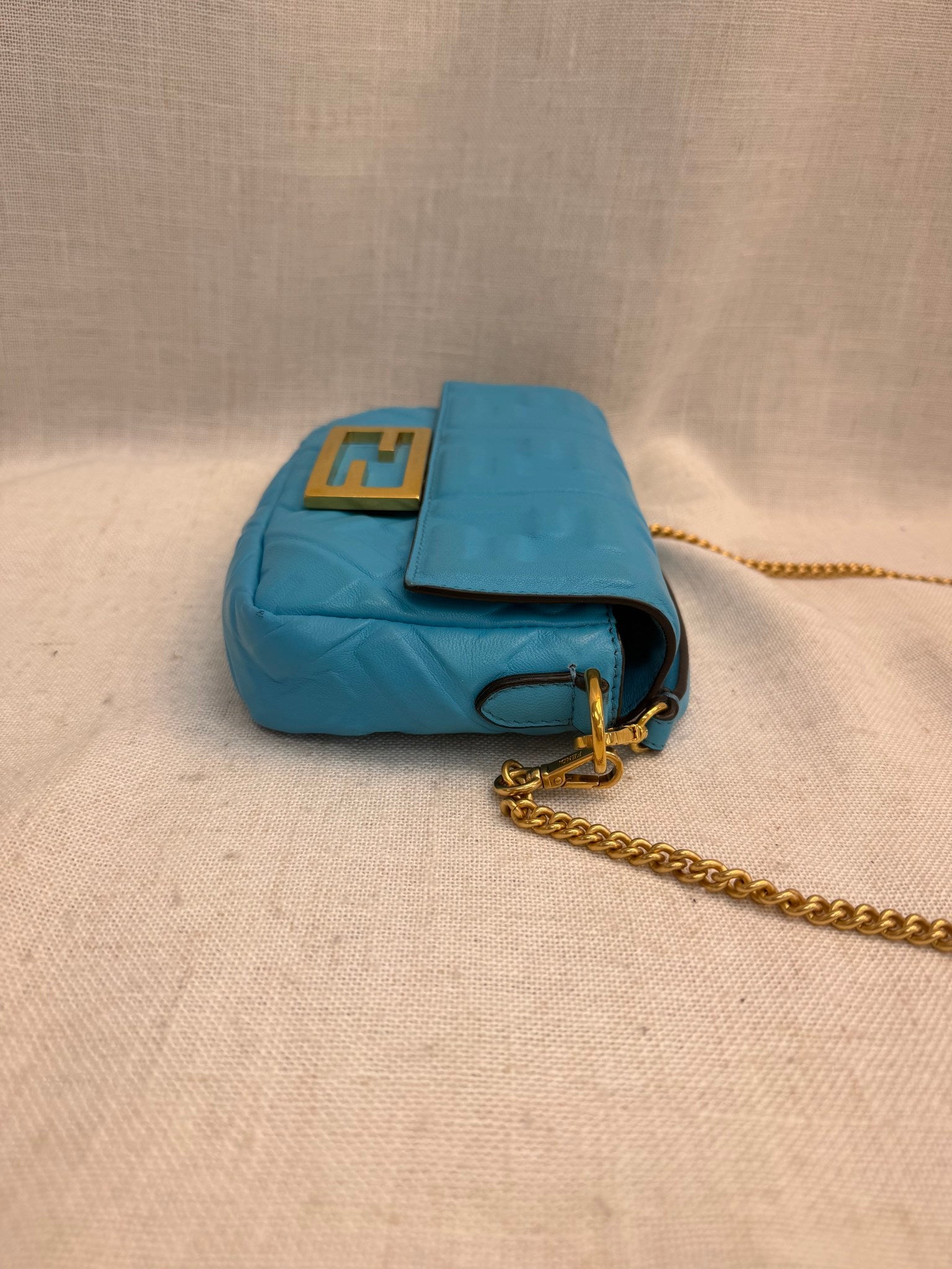 Fendi Blue Leather Baguette Mini Bag