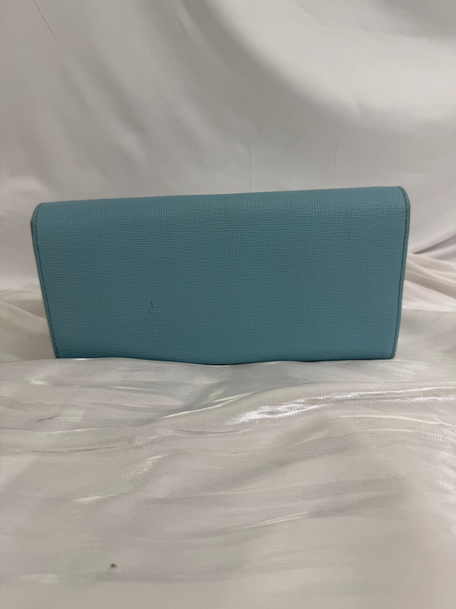 Fendi Light Blue Leather Flower Continental Wallet