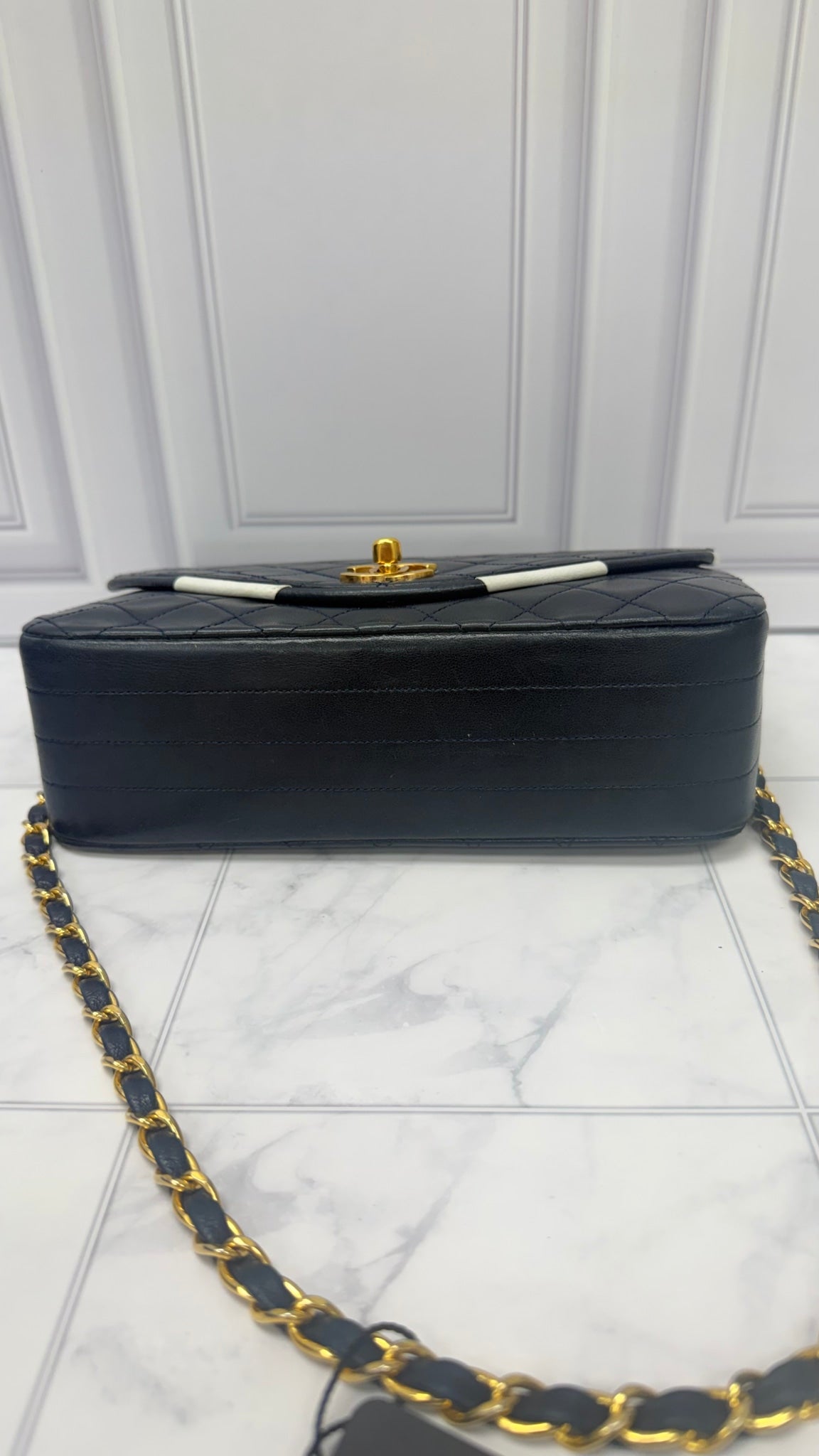 Chanel Navy Blue Lambskin Leather Half Moon Chain Shoulder Bag 