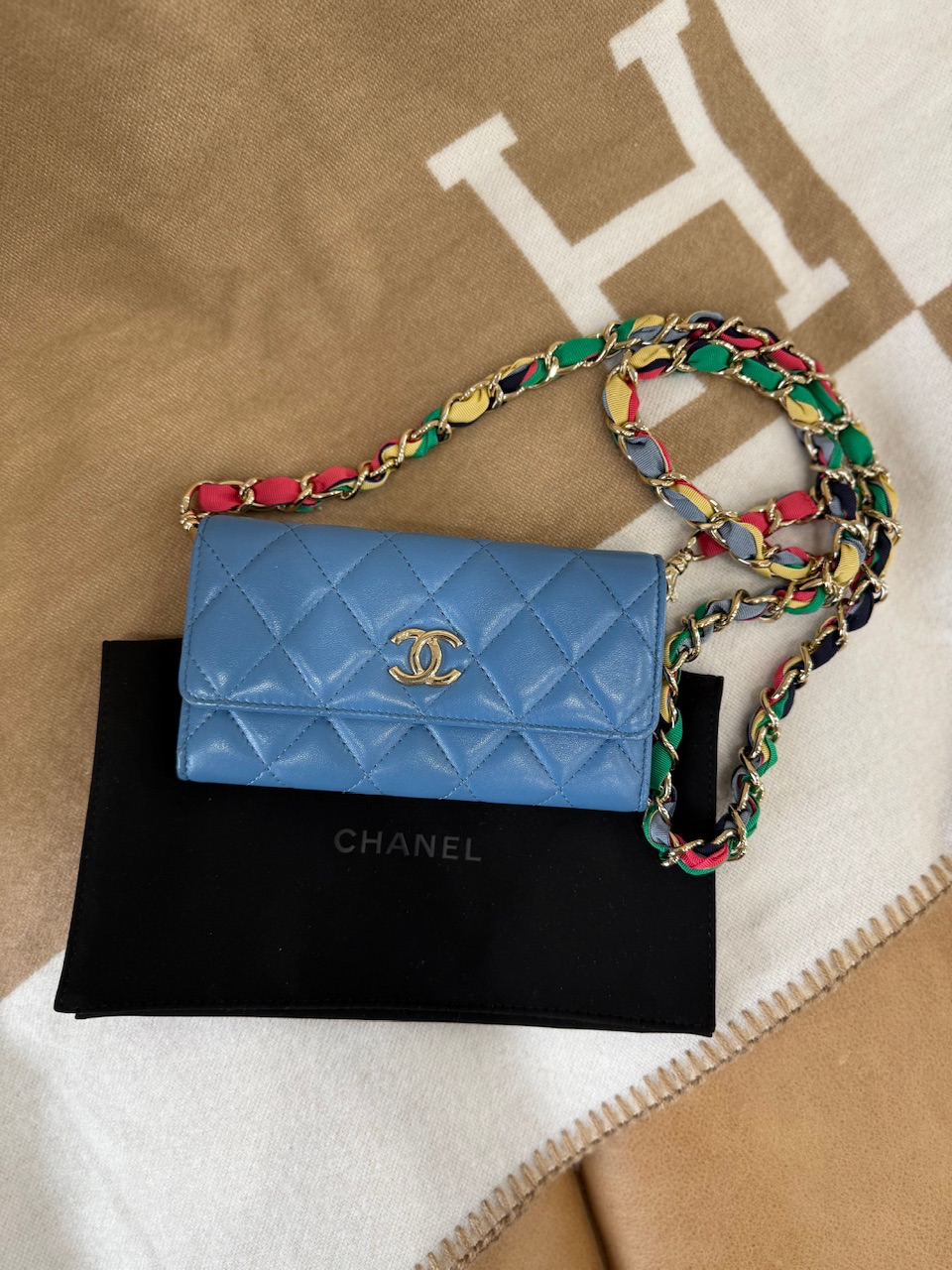 Chanel Blue Leather Wallet on a Chain