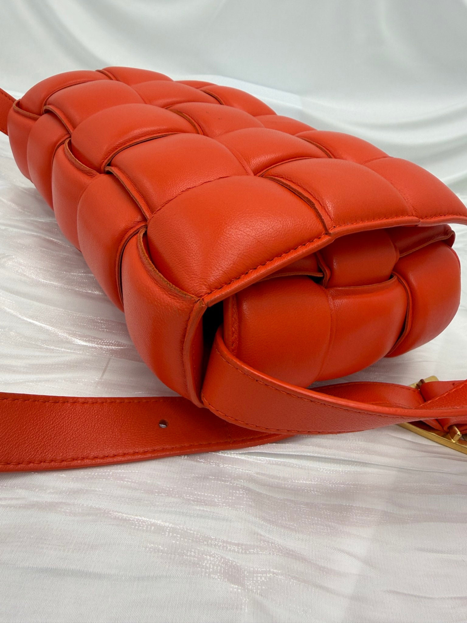 Bottega Veneta Orange Nappa Maxi Intreccio Padded Cassette Crossbody Bag