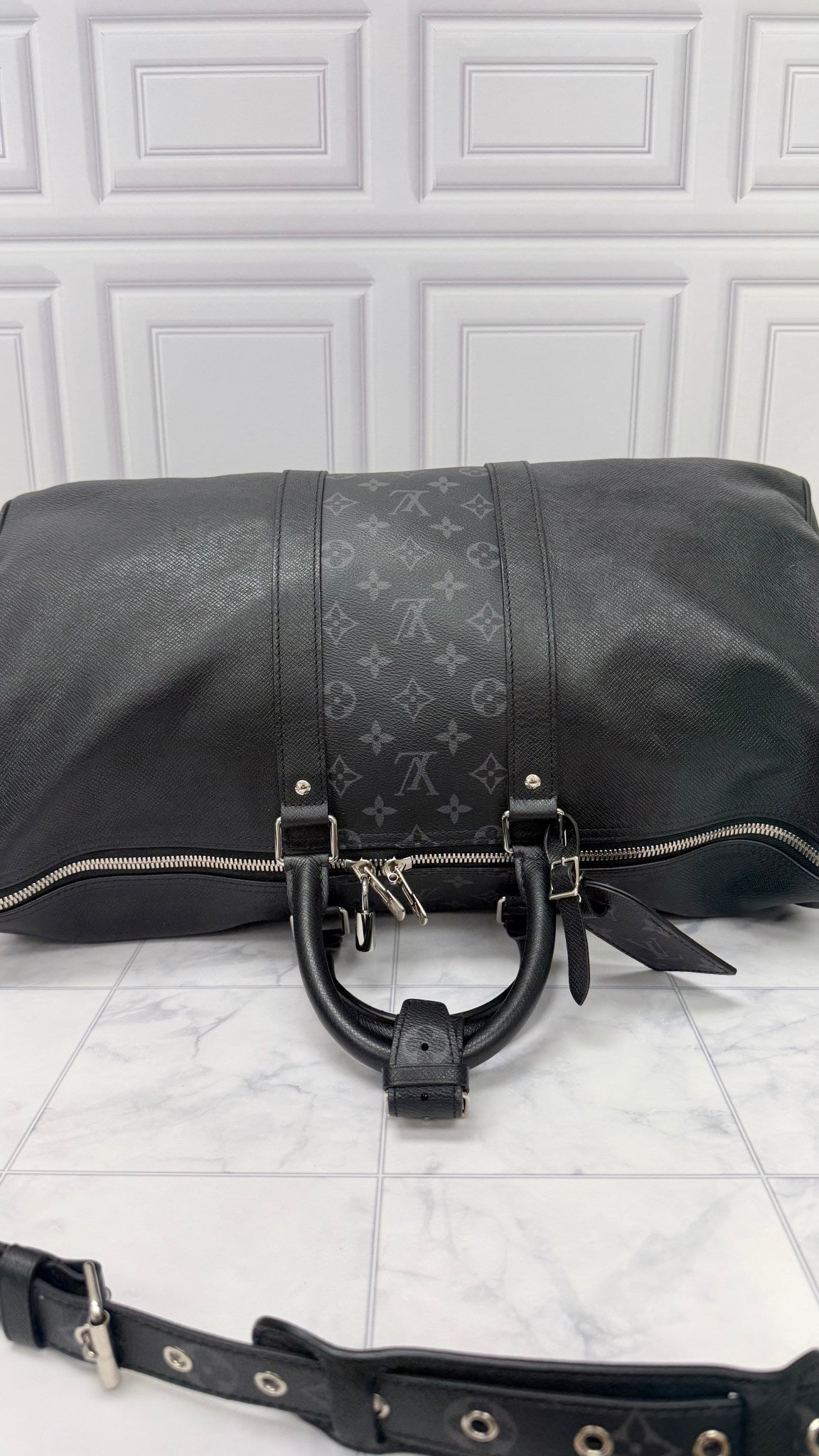 Louis Vuitton Black Monogram Eclipse Keepall 50 Bandoulier 