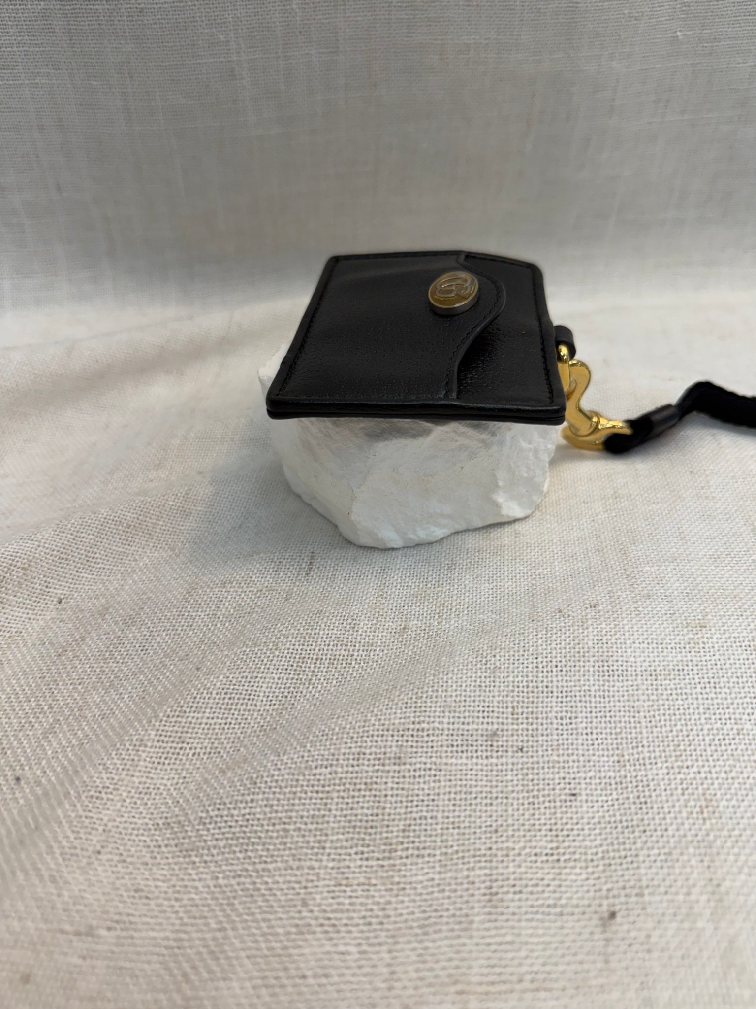 Gucci Black Leather Marina Card Case Lanyard