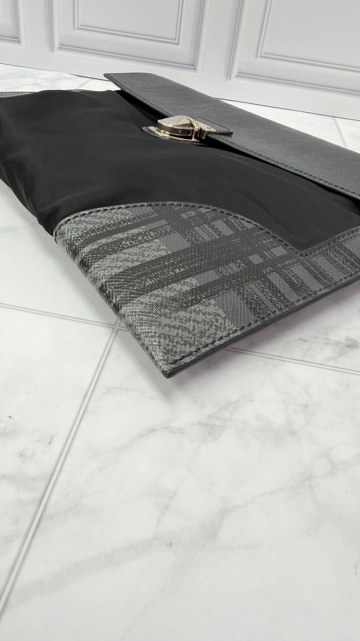 Prada Black Nylon & Saffiano Printed Leather Documents Pouch