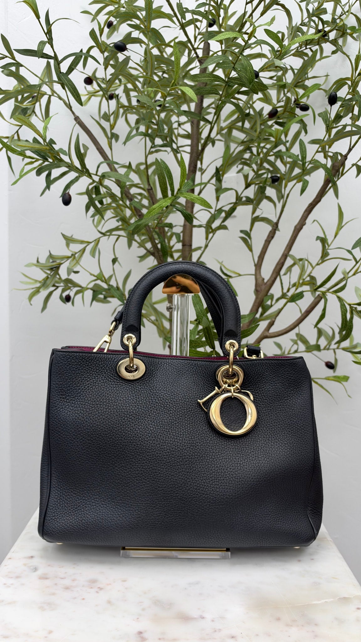 Christian Dior Black Pebbled Leather Diorissimo Medium 2Way Handbag 