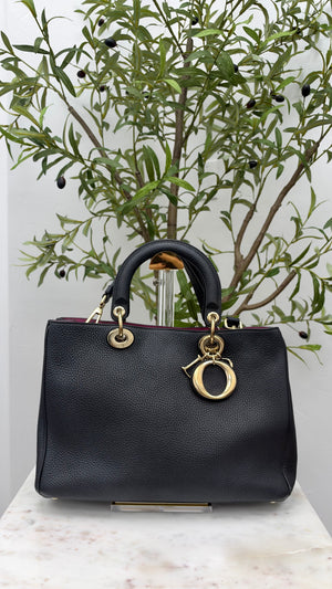 Christian Dior Black Pebbled Leather Diorissimo Medium 2Way Handbag