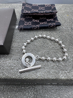Gucci Silver Tone Boule Chain Toggle Bracelet