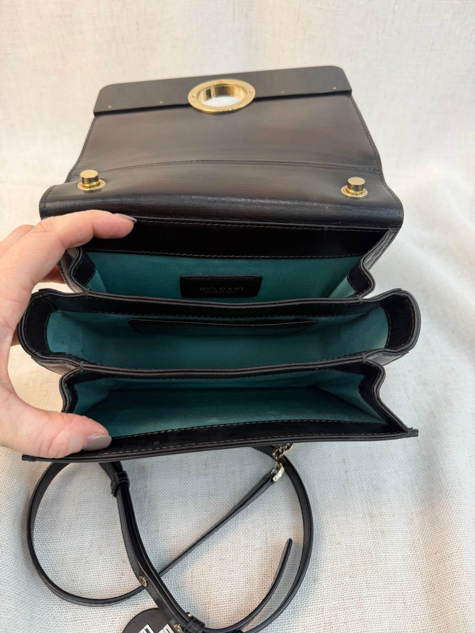 Blvgari Black Leather Small Flap Bag