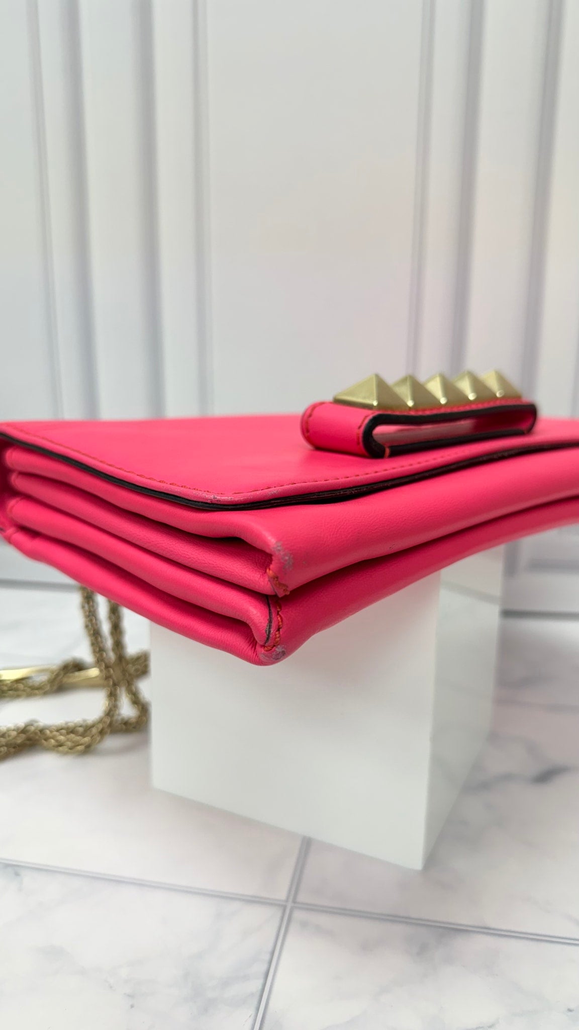 Valentino Neon Pink Leather Rockstud Shoulder Bag 
