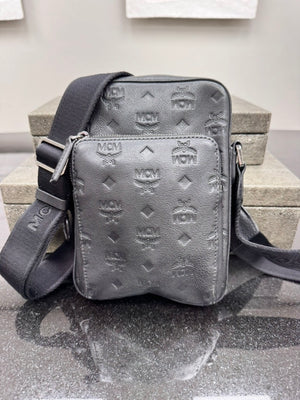 MCM Black Embossed Visetos Leather Klassic Crossbody Bag