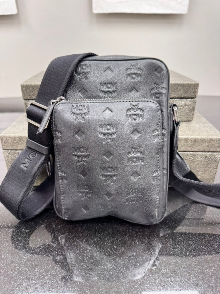 MCM Black Embossed Visetos Leather Klassic Crossbody Bag