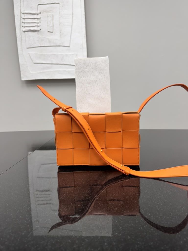 Bottega Veneta Orange Maxi Intrecciato Leather Cassette Crossbody Bag