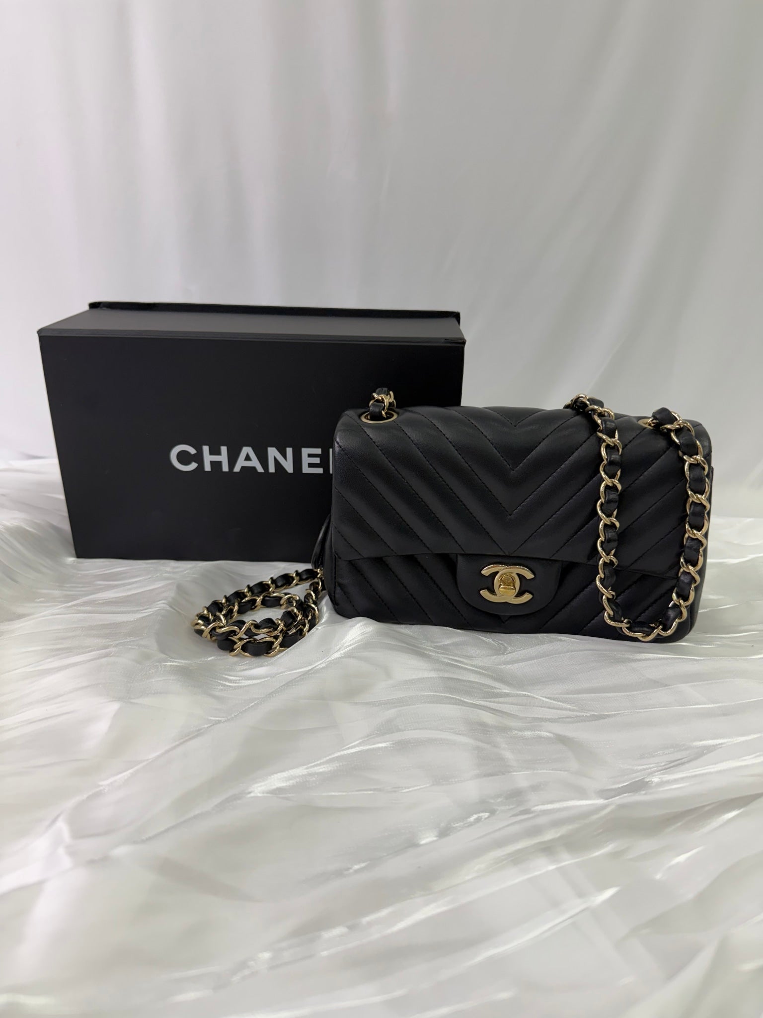 Chanel Black Lambskin Chevron Quilted Handbag