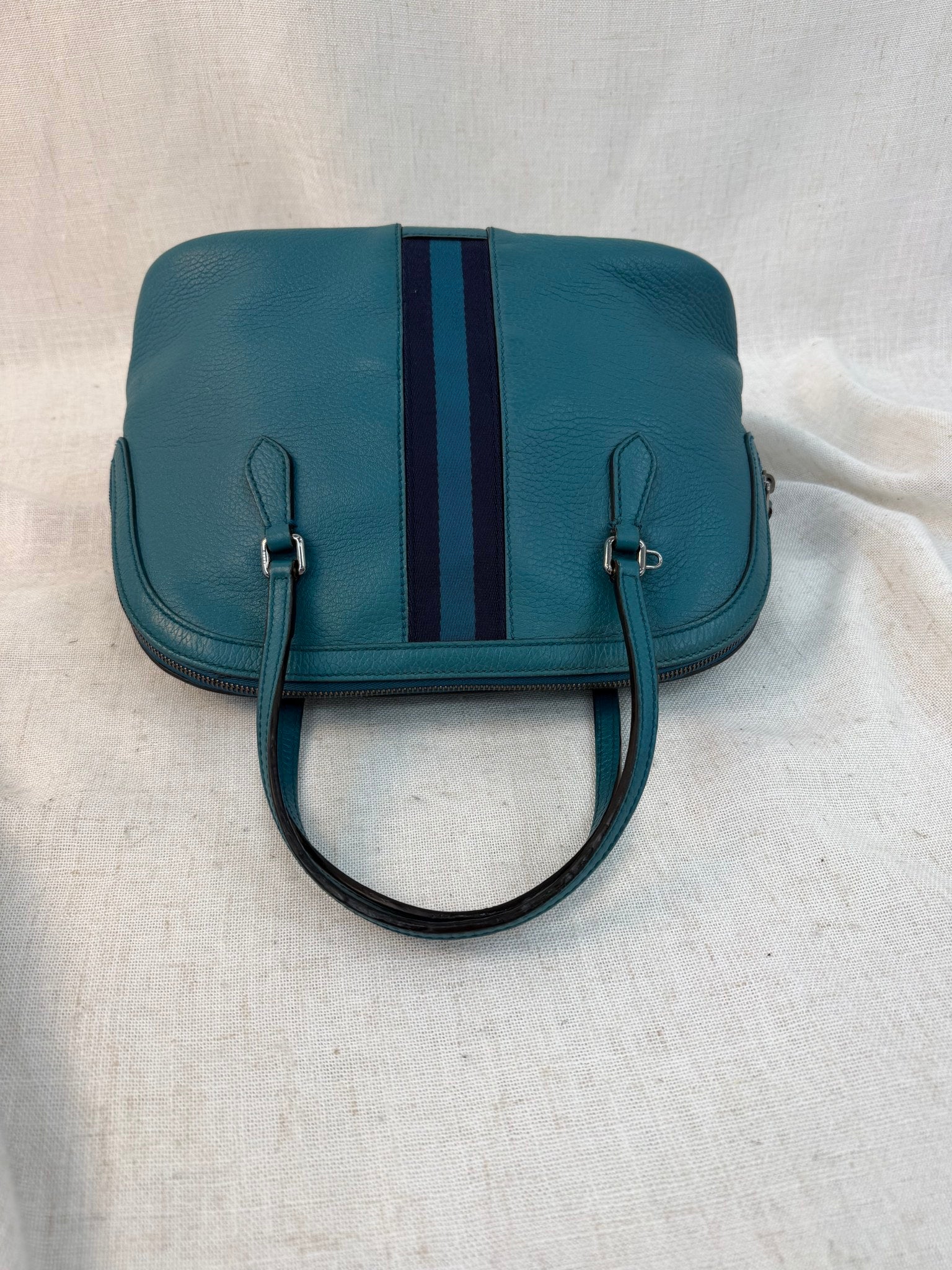 Gucci Dark Teal Leather Medium Web Dome Handbag