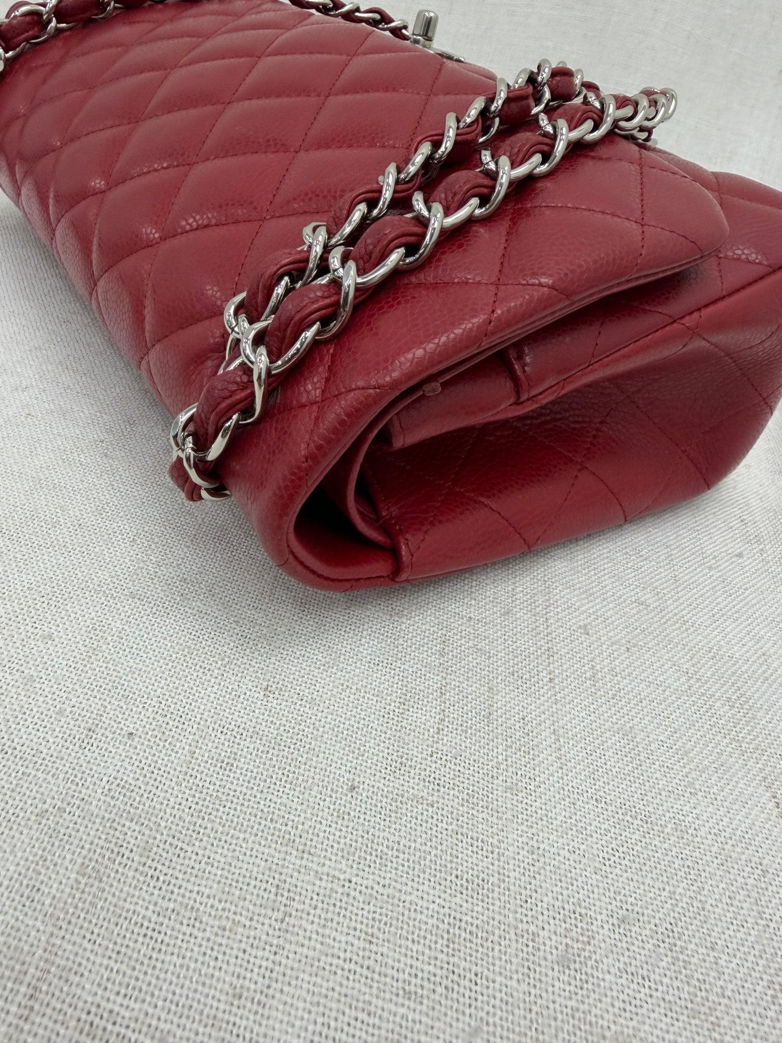Chanel Red Caviar Quilted Leather Jumbo Classic Double Flap Bag