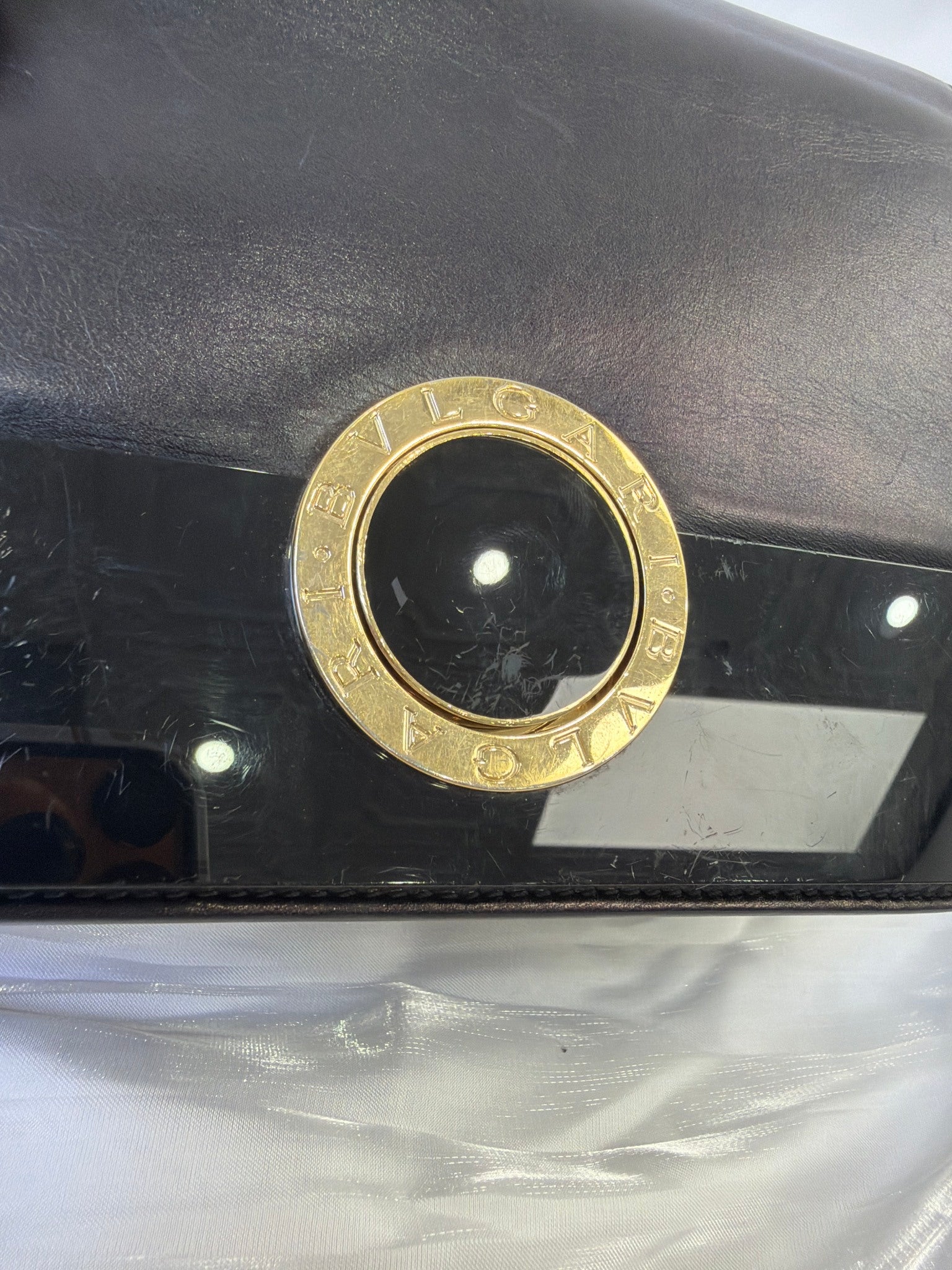 Bvlgari Black Leather Flap Cover Crossbody Bag