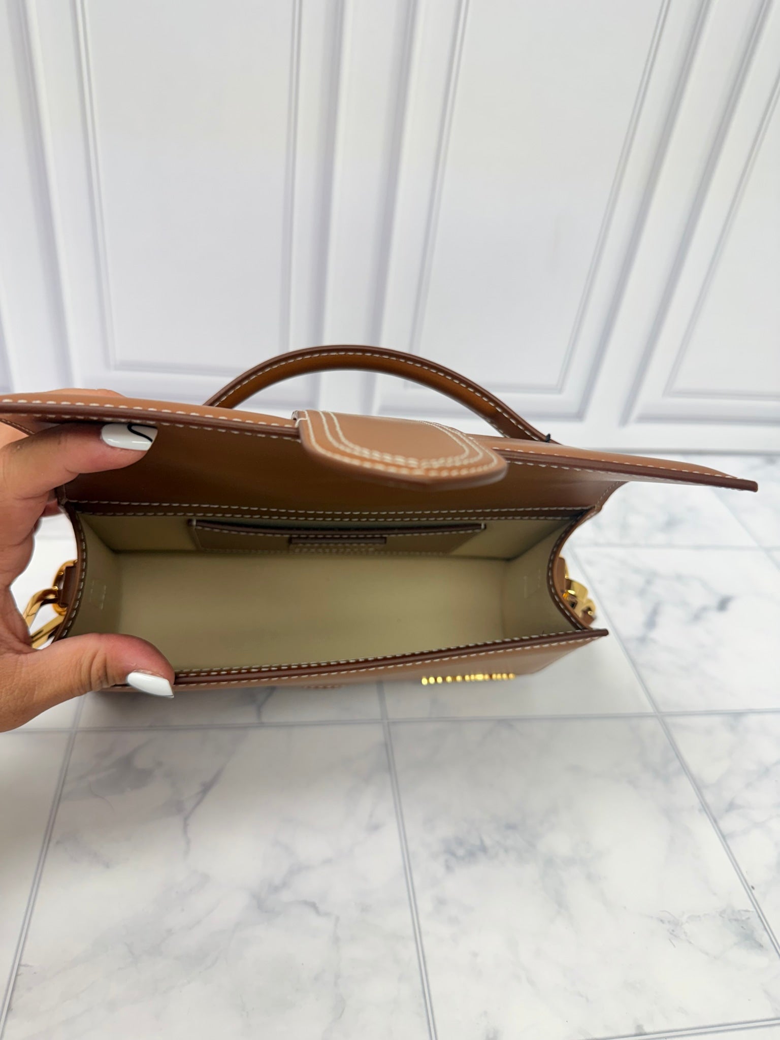 BRAND NEW - Jacquemus Light Brown Leather Le Grand Bambino Handbag 2Way Handbag