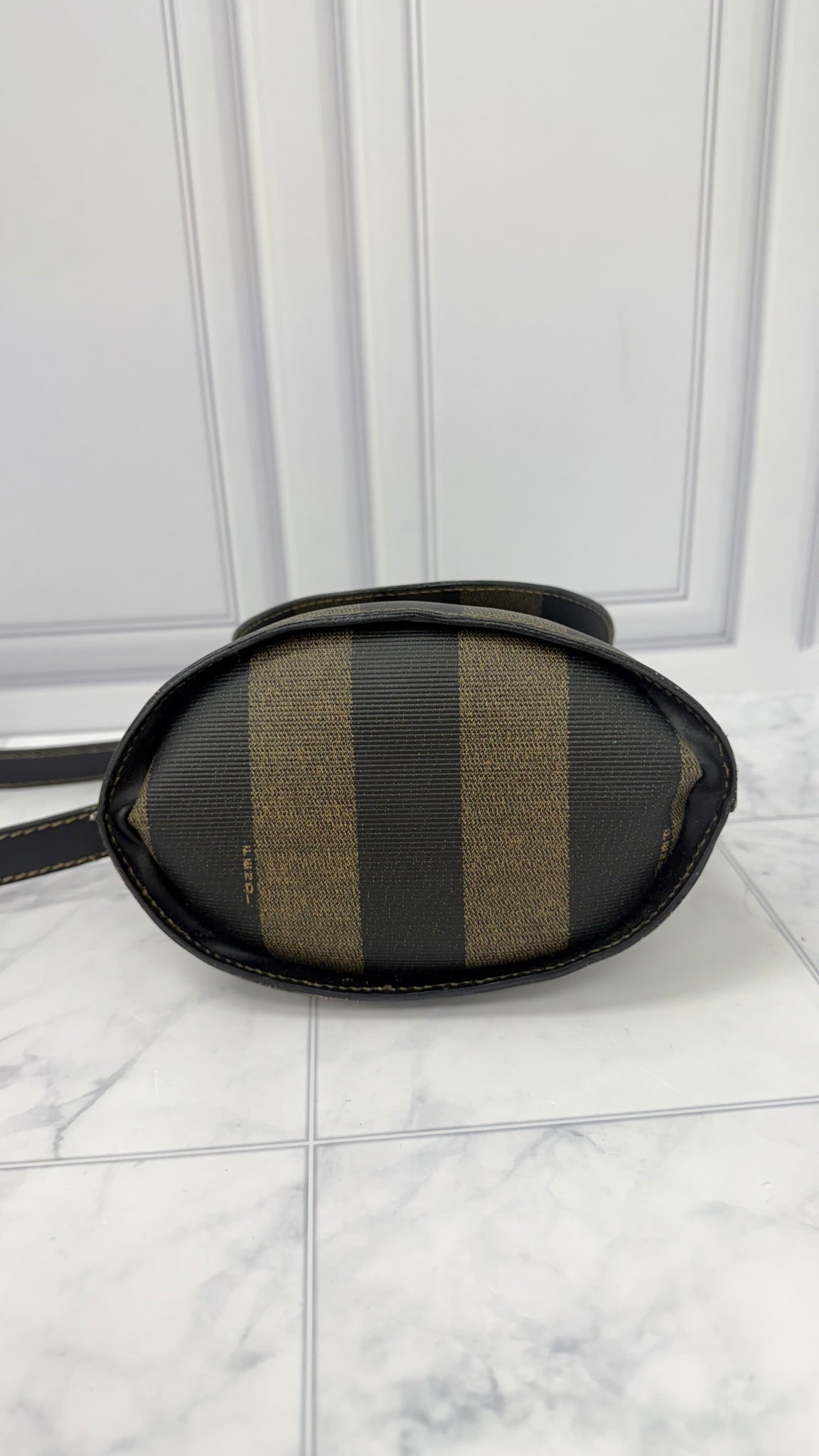 Fendi Brown And Black Coated Canvas Pequin Stripe Shoulder Bag 