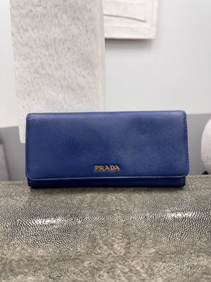 Prada Blue Saffiano Leather Long Wallet