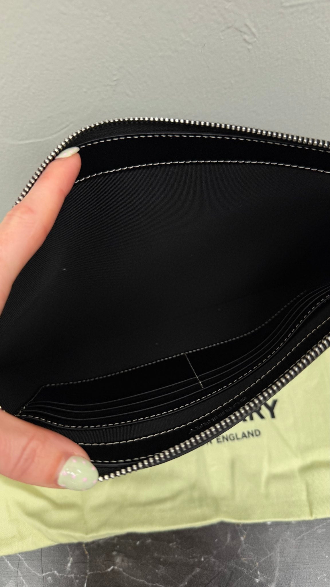 BRAND NEW- Burberry Black Leather Star Logo Location Wristlet Clutch