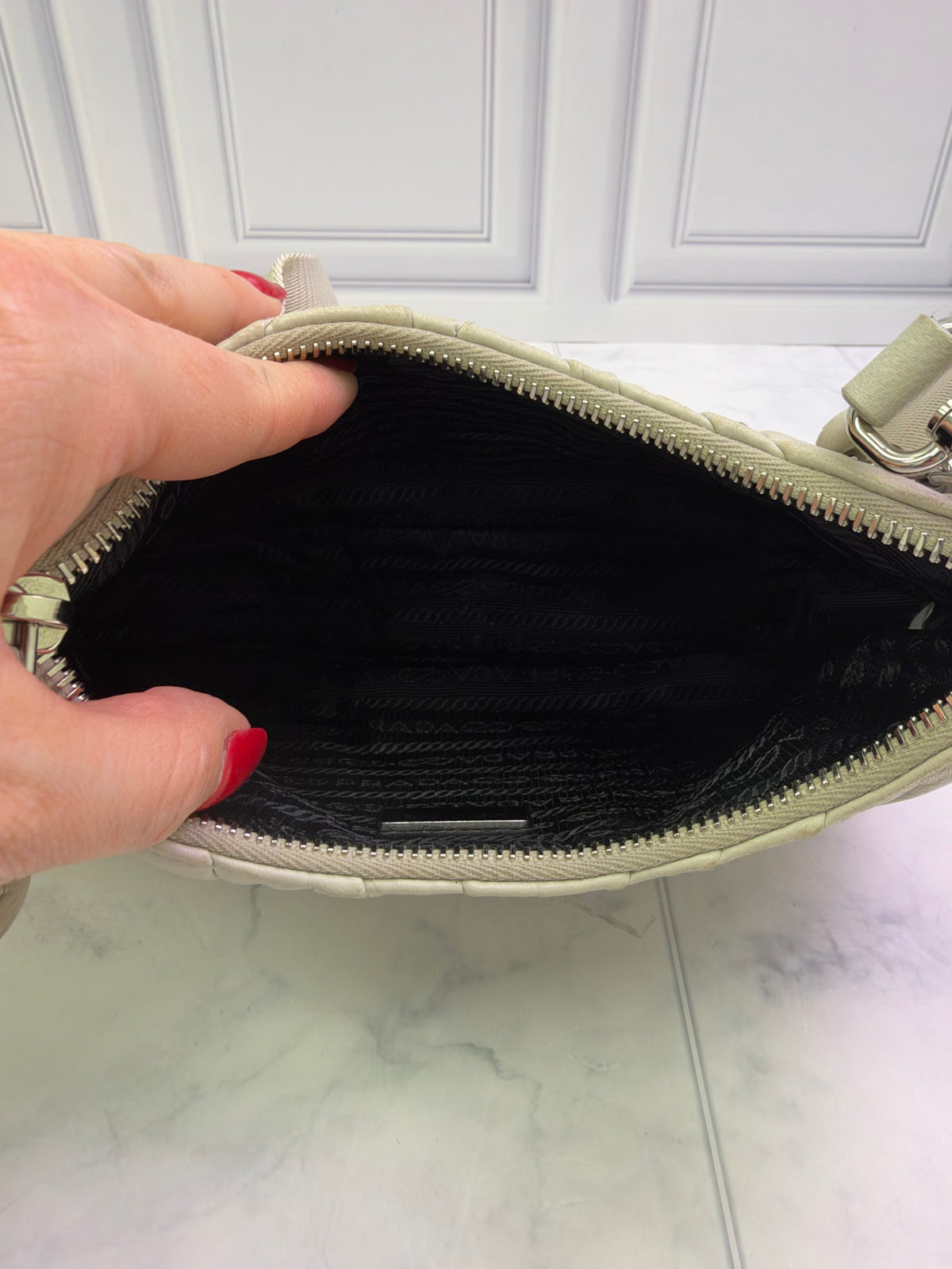 Prada Cream Nappa Gaufre Leather Re-Edition Crossbody Bag