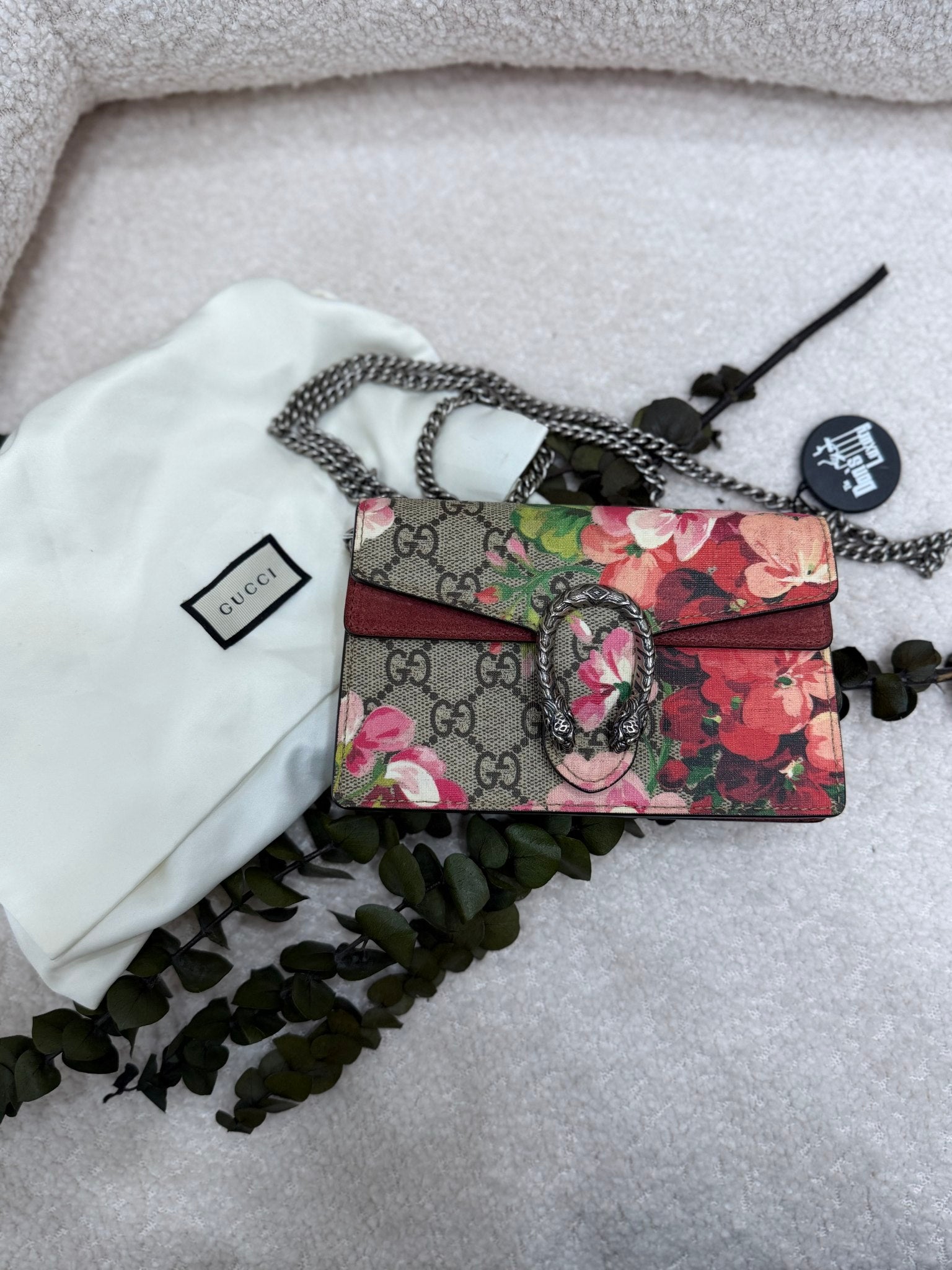 Gucci GG Supreme Pink Blooms Super Mini Dionysus Bag
