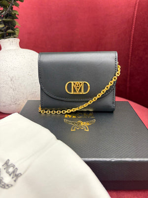 MCM Black Leather Mini Mode Mena Trifold Chain on a Wallet