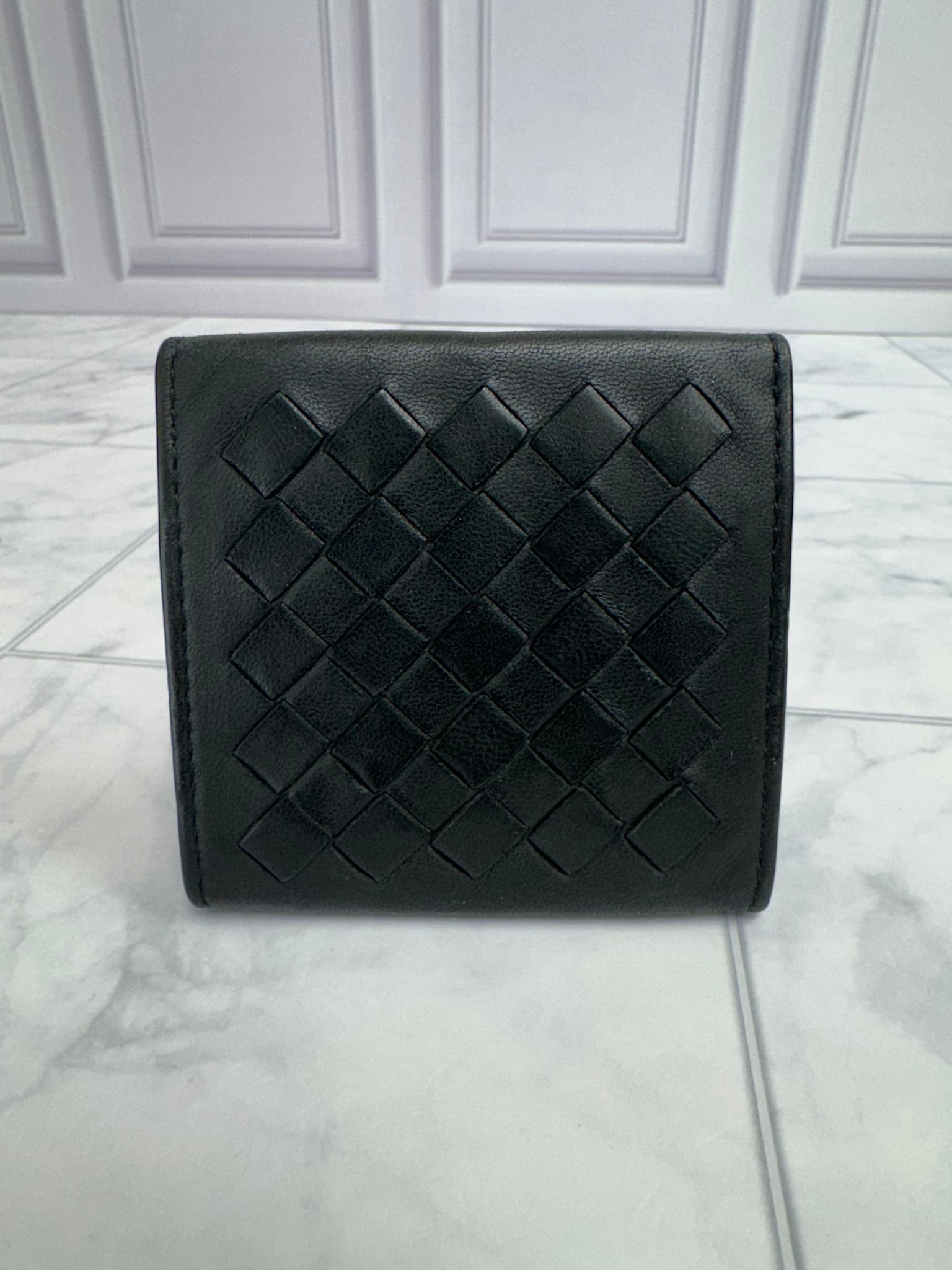 Bottega Veneta Black Intrecciato Leather Compact Wallet
