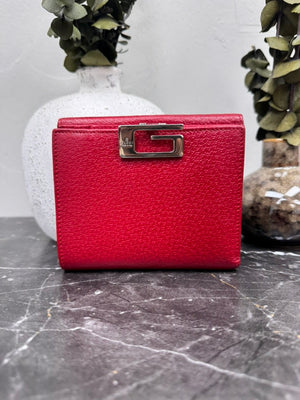 Gucci Red Grained Leather Compact Wallet