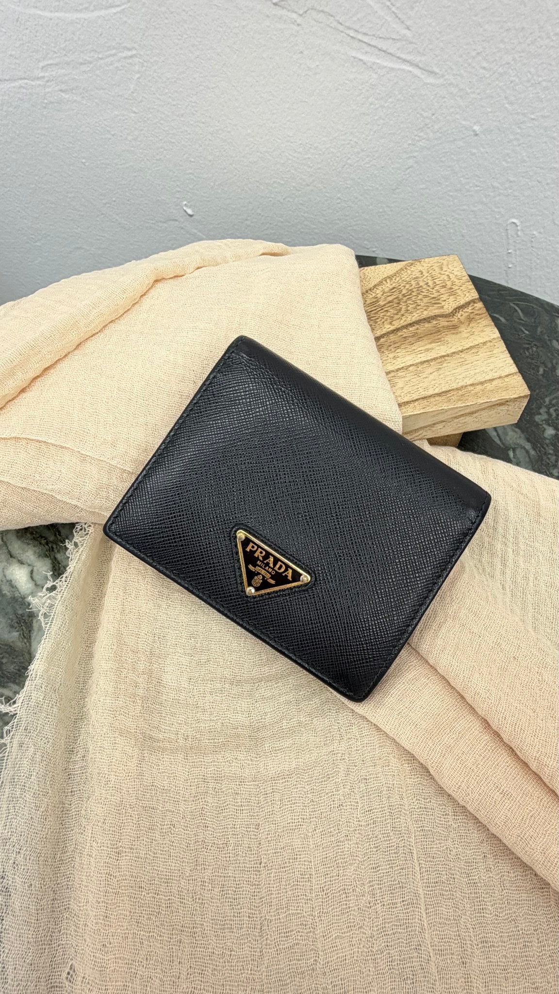 Prada Black Saffiano Leather Bifold Compact Wallet 