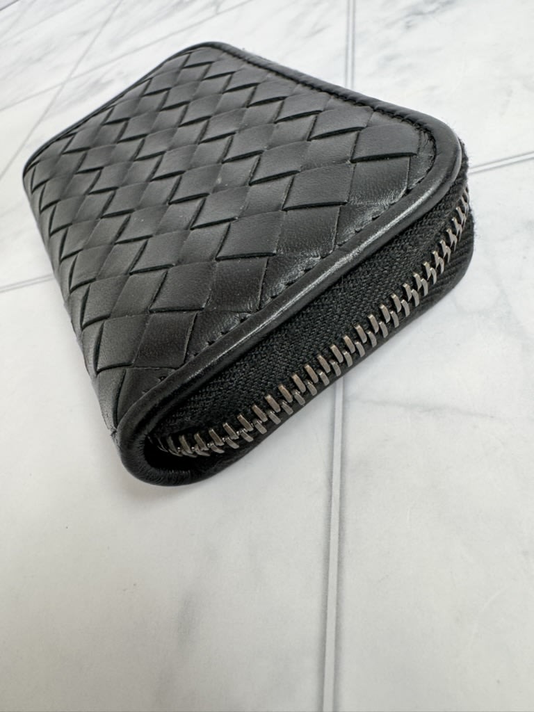 Bottega Veneta Black Intrecciato Leather Compact Zippy Wallet
