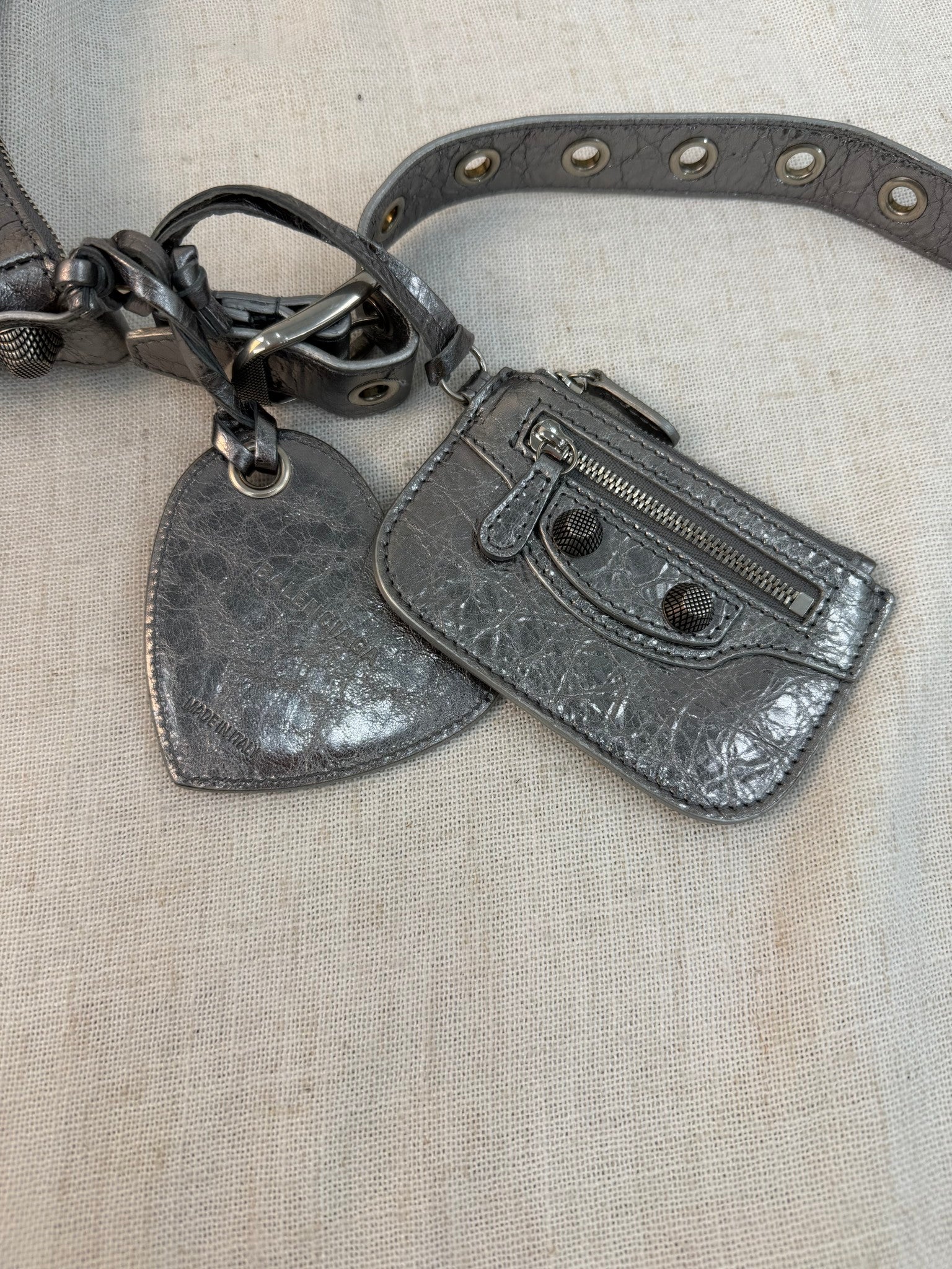 Balenciaga Silver Leather Le Cagole Small Shoulder Bag