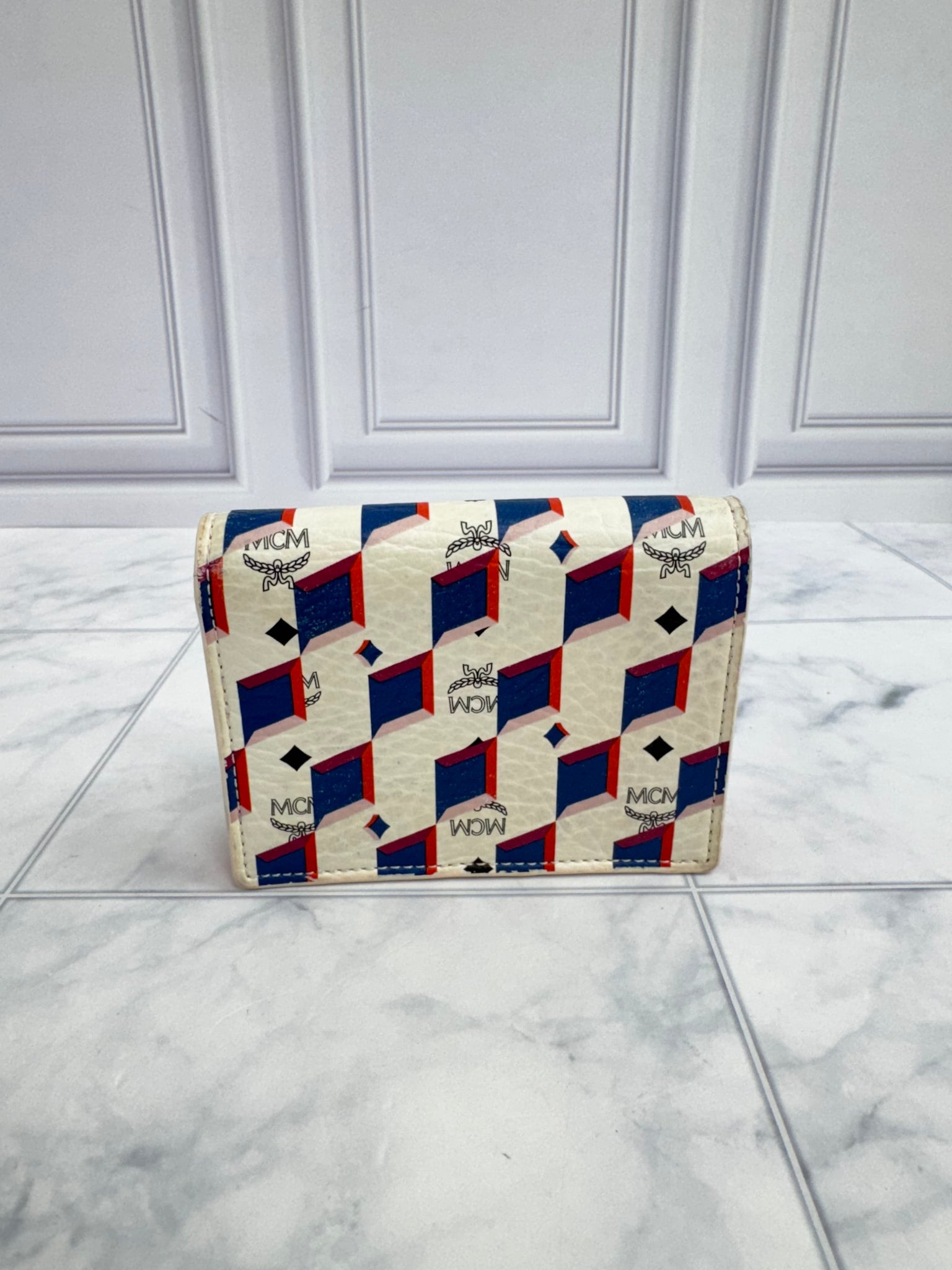 MCM White Visetos Leather Diamond Spectrum Bifold Wallet