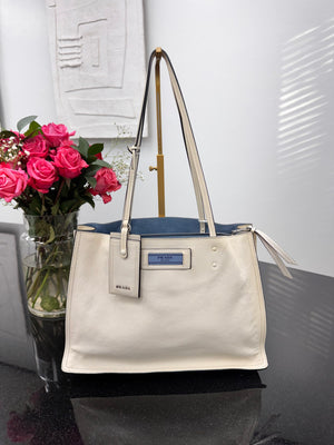 Prada White Grained Leather Glace Etiquette Tote Bag
