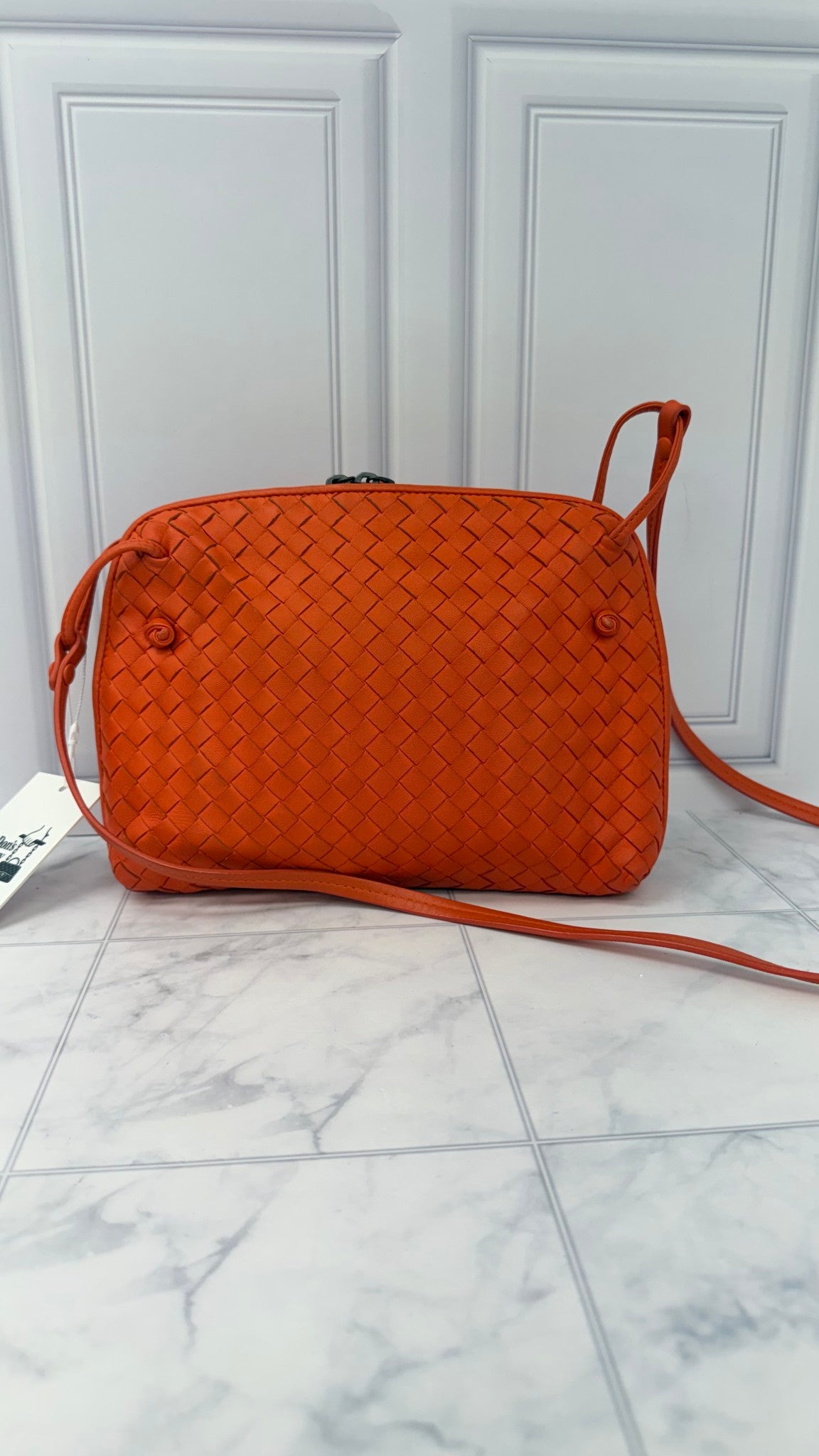 Bottega Veneta Orange Nappa Intrecciato Leather Nodini Crossbody Bag 