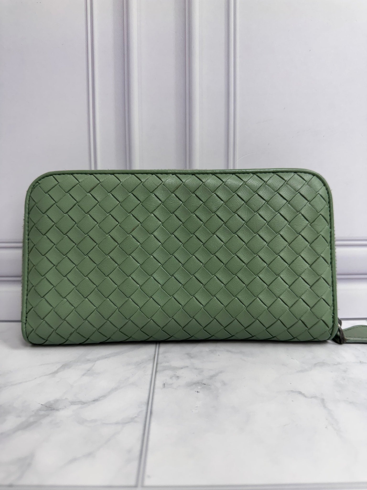 Bottega Veneta Mint Green Intrecciato Leather Long Zippy Wallet 