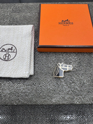 Hermes Black & Gold Tone Quadrige Twilly Scarf Ring