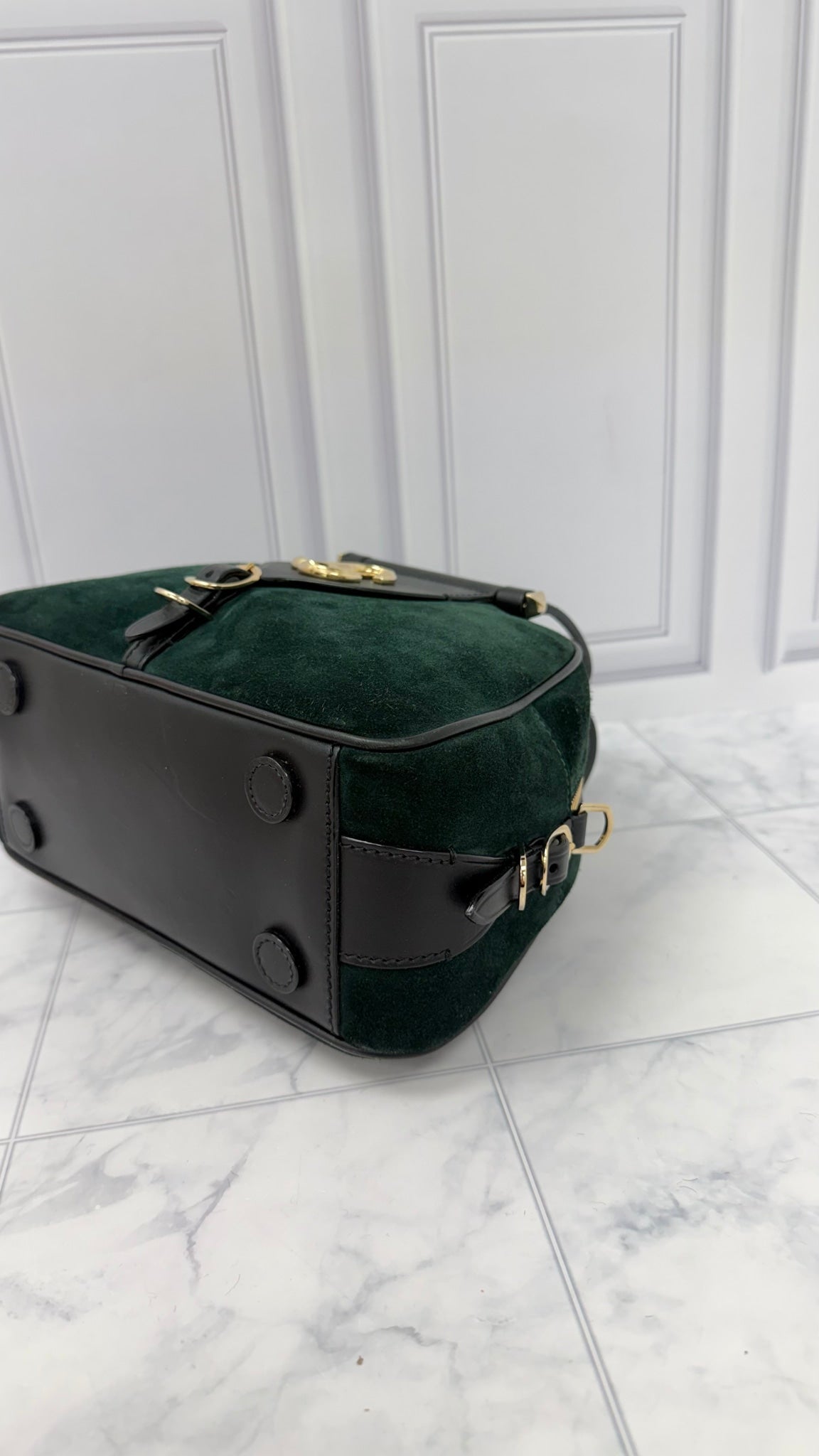 Jimmy Choo Green Suede Leather Varenne Bowling Bag 