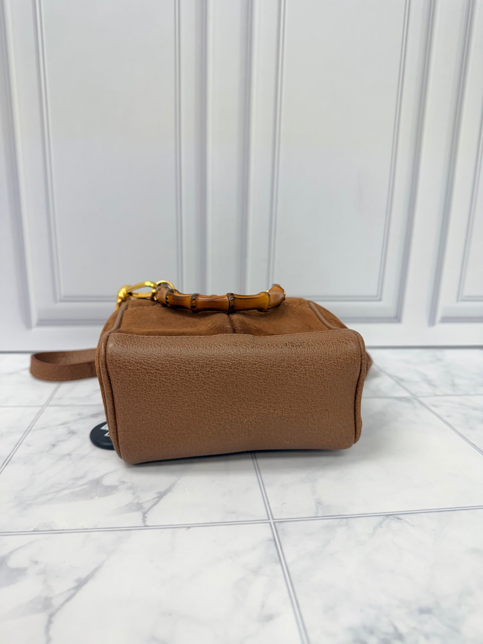 Gucci Brown Suede Leather Mini Bamboo 2Way Handbag 