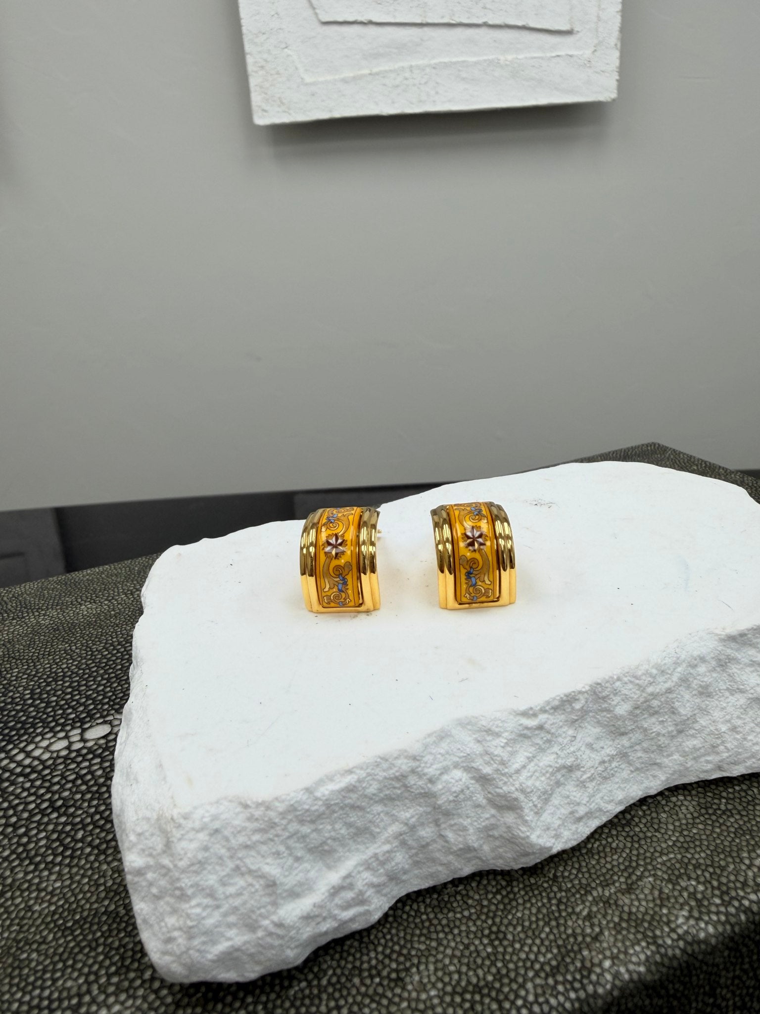 Hermes Yellow Enamel Clip On Earrings 