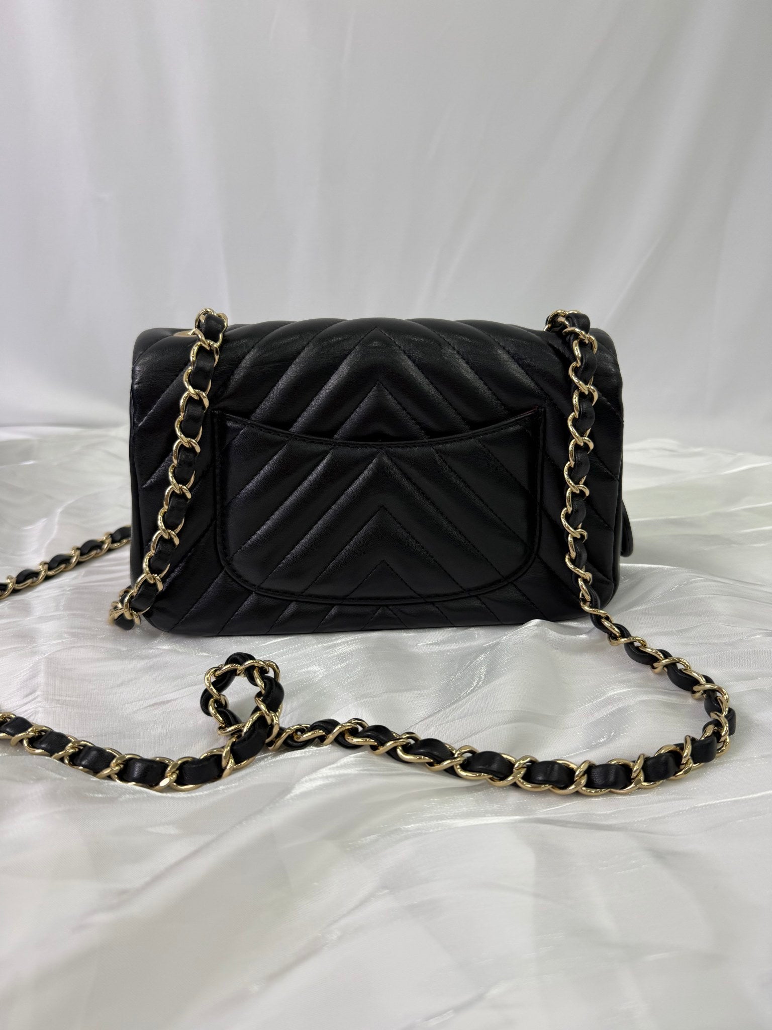 Chanel Black Lambskin Chevron Quilted Handbag