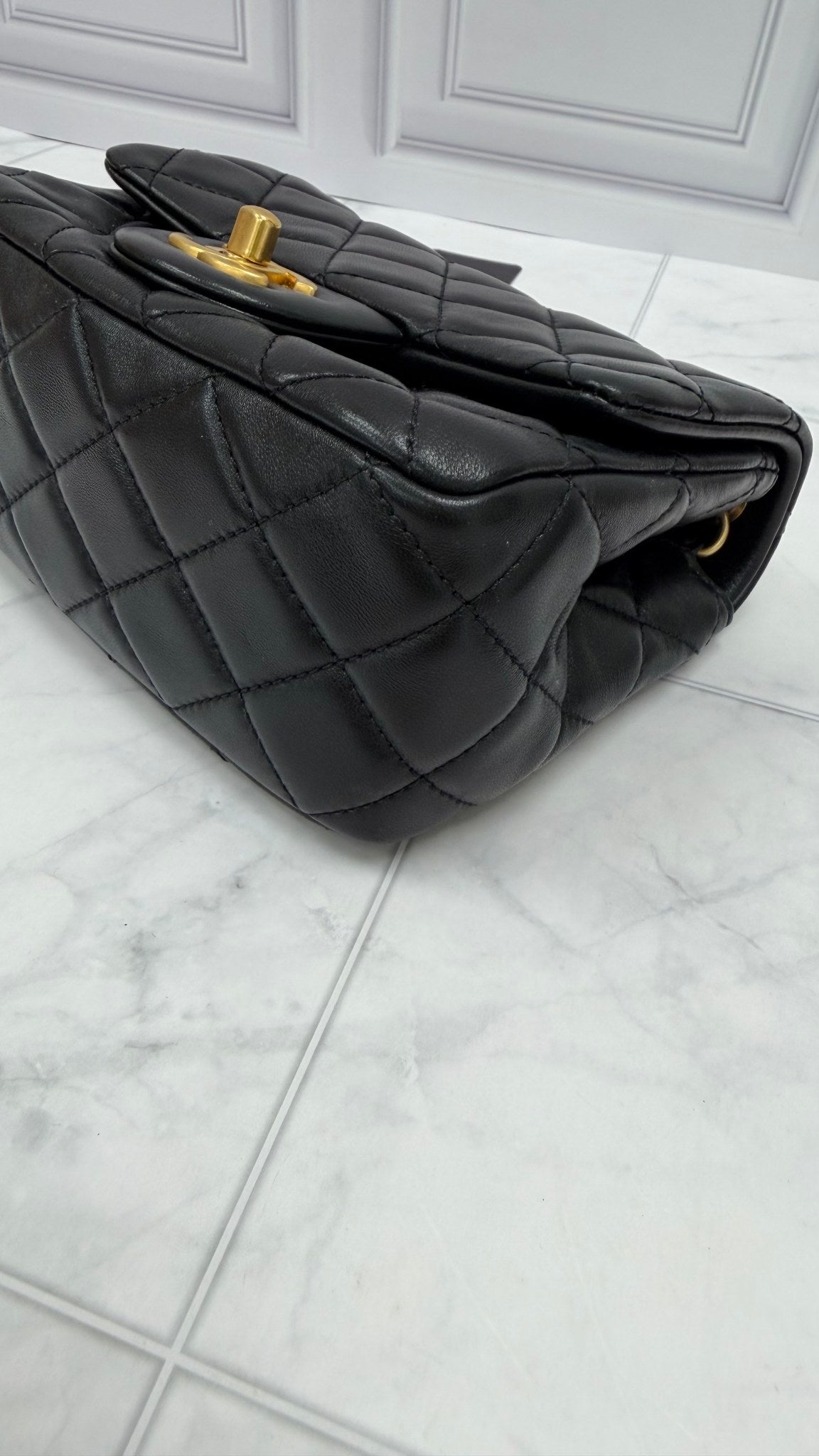 Chanel Black Quilted Lambskin Mini Flap Pearl Crush Bag