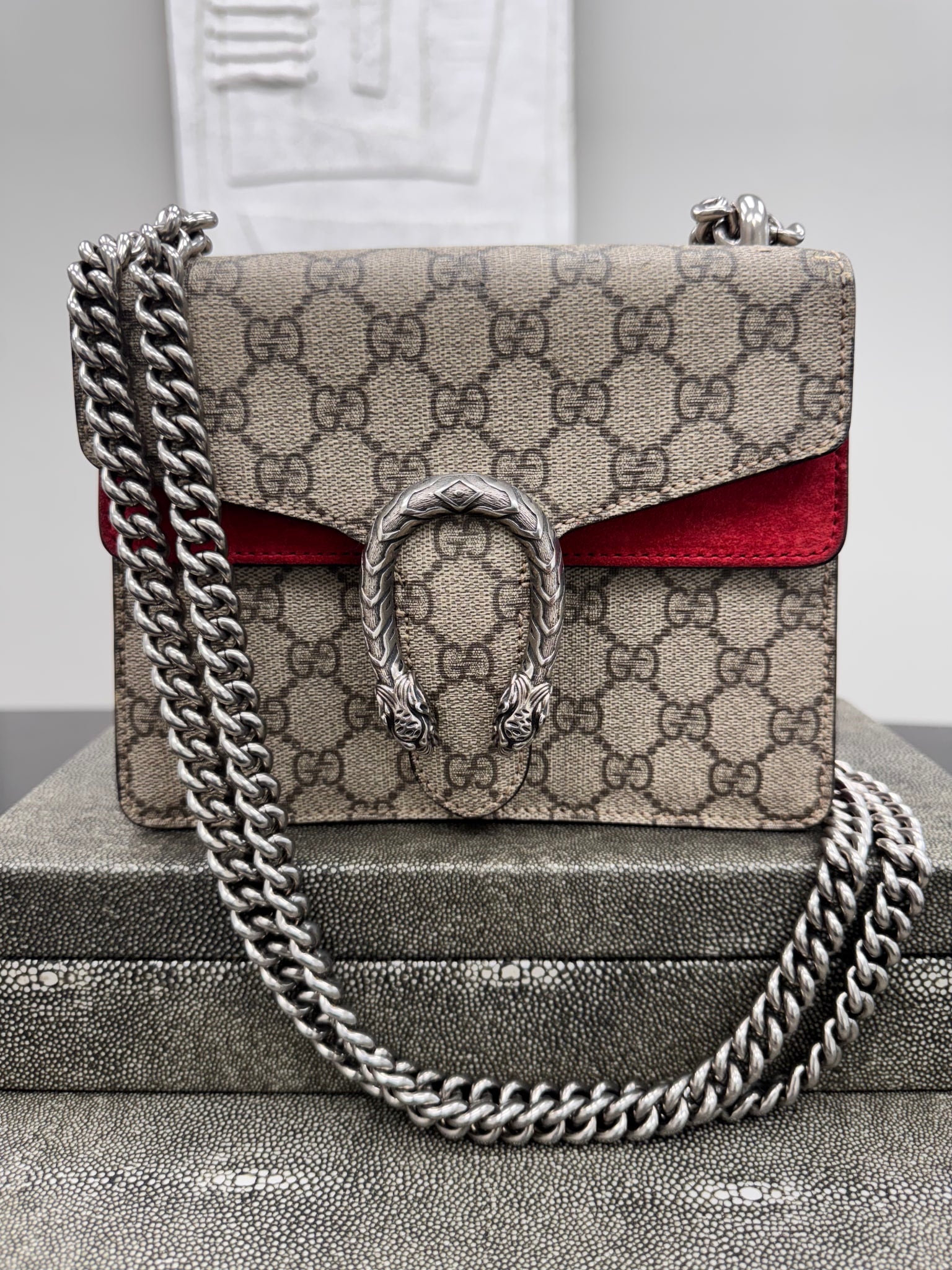 Gucci GG Coated Canvas Red Dionysus Mini Chain Shoulder Bag